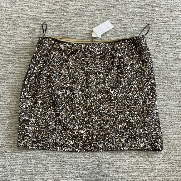 NWT Vince Sequin Mini Skirt Size 12 Antique Gold & Silver Sparkle A-Line Glamour - Picture 10 of 10
